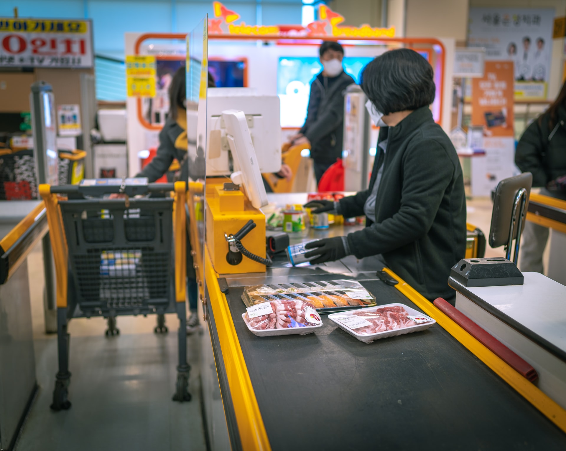 A supermarket checkout.